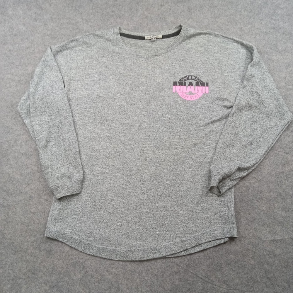Surf Style Shirt Womens Small Gray Long‎ Sleeve Miami South Beach Crewneck Tee